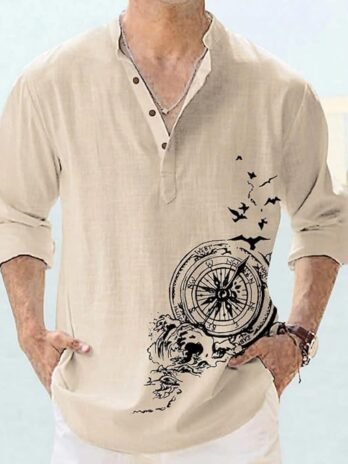 DEELMO Men’s Cotton Blend Mandarin Collar Self One Design Full Sleeve Casual Short Kurta