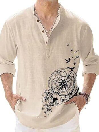 DEELMO Men’s Cotton Blend Mandarin Collar Self One Design Full Sleeve Casual Short Kurta